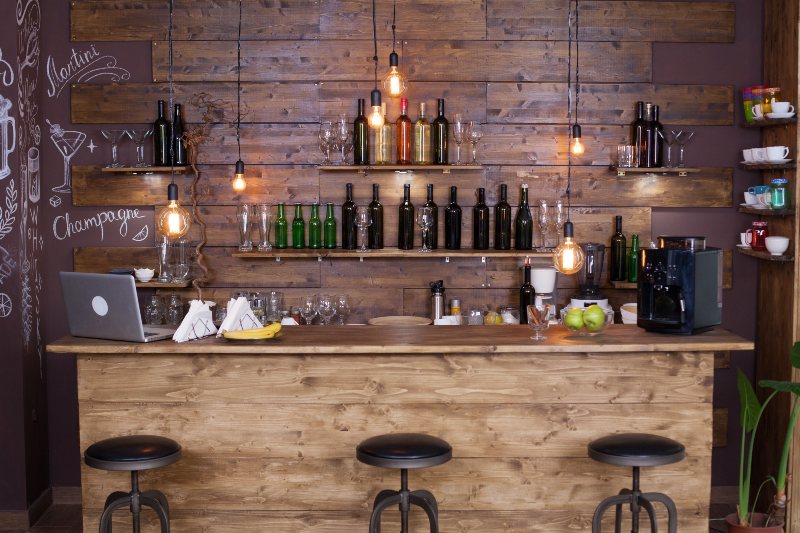 Coffee Shop Bar Counter Wine Bottles | DIY Corner Desk