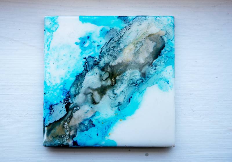 Blue Epoxy Resin Coaster with Alcohol Ink | Alcohol Ink Coasters