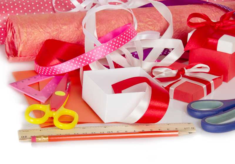 Gift boxes, paper rolls, ribbons, scissors, ruler, pencil | Wrapped Pencils