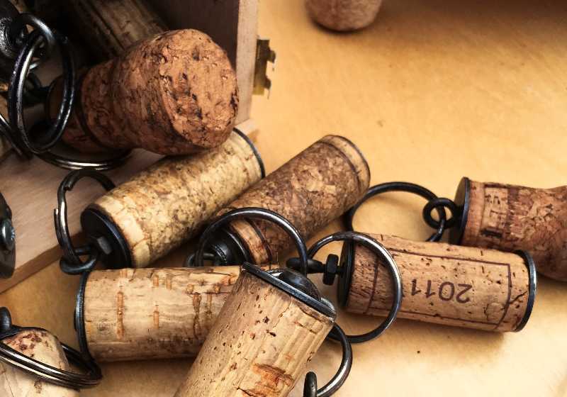 Wine corks fashioned into key fobs | Scrappy Key Fobs