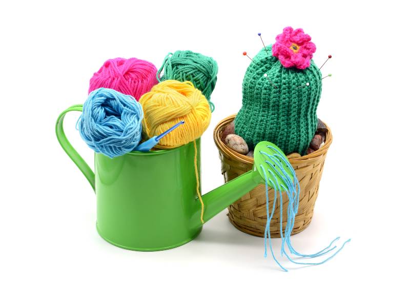 crochet cactus plant with flower head in flowerpot as pincushion | Cactus Pincushion