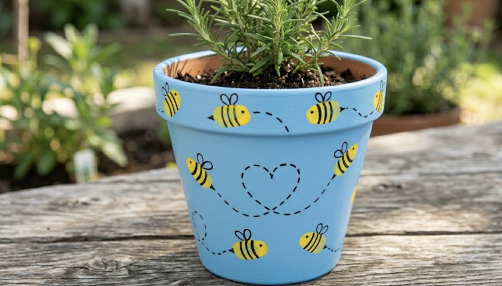 bumblebee painting terracotta pots
