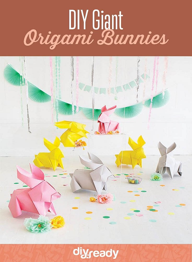 Enjoy a life-sized DIY Giant Origami Bunnies by DIY Projects at https://diyprojects.com/ diy-giant-origami-bunnies/