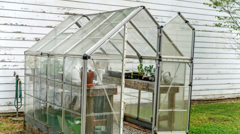 A farmer's green house on a spring day | How To Build A DIY Greenhouse | Greenhouse Design Ideas | how to build a greenhouse cheap | Featured