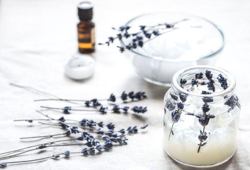 handmade-candles-lavender-on-textile-background | scented candle