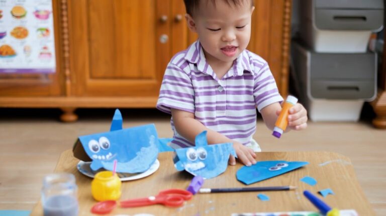 toddler child enjoying doing arts and crafts at home | Cute Shark Craft Ideas And Projects For Kids To Make | cute crafts for kids | Featured