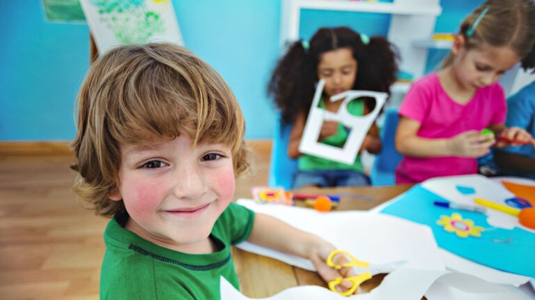 Feature | Happy kids doing arts and crafts together at their desk | Easy And Fun Summer Crafts | DIY Projects