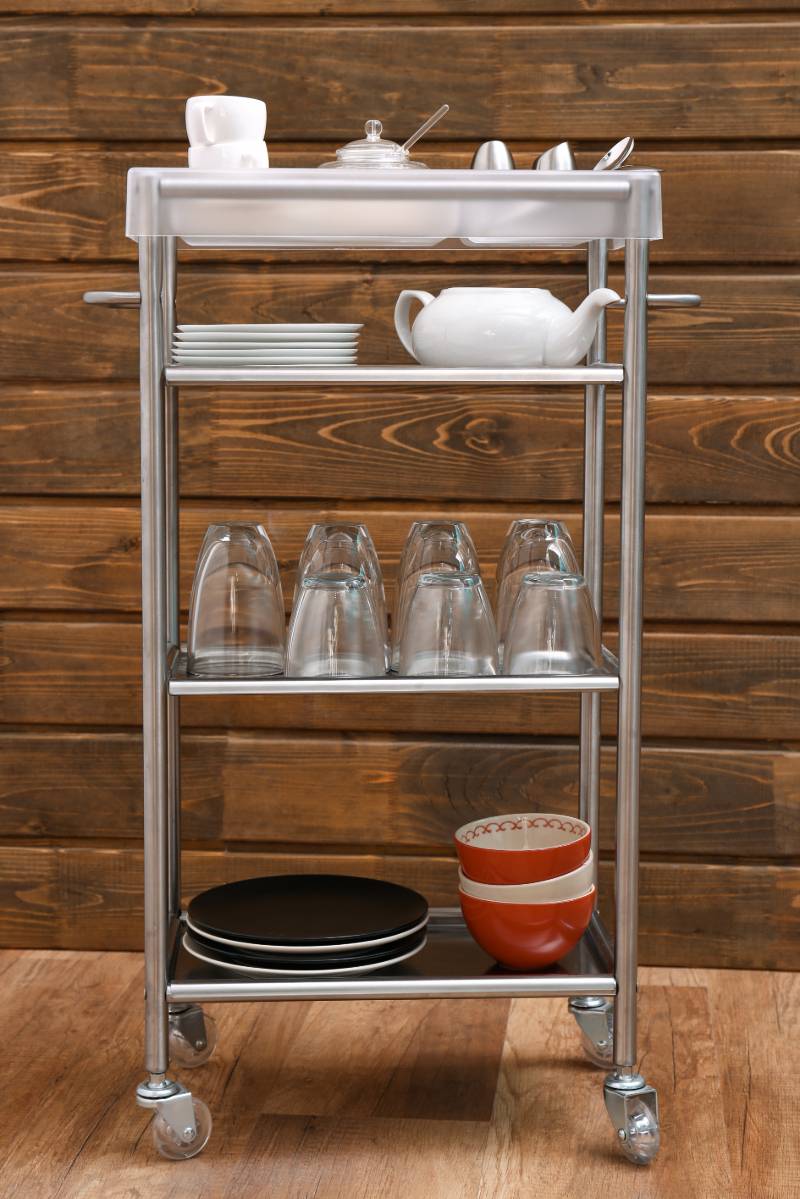shelving-cart-tableware-kitchen | 11 DIY Coffee Bar Ideas For Your Home