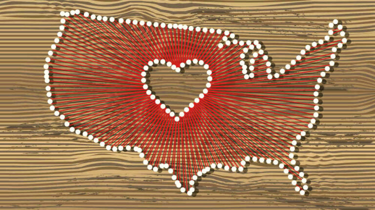 USA art vector map with heart | DIY String Art Tutorial | State Themed Wall Art | string art supplies | Featured