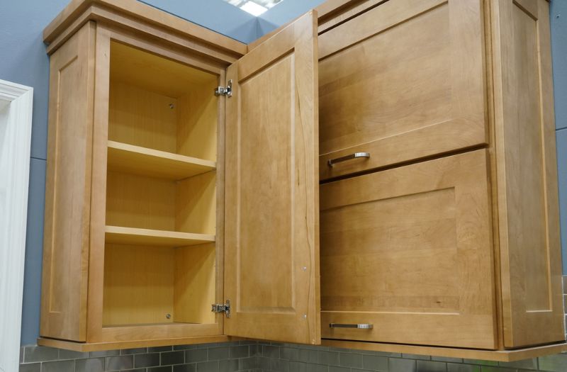 | wood-kitchen-cabinet-door-open |how to repair peeling stain on wood stained kitchen cabinets 