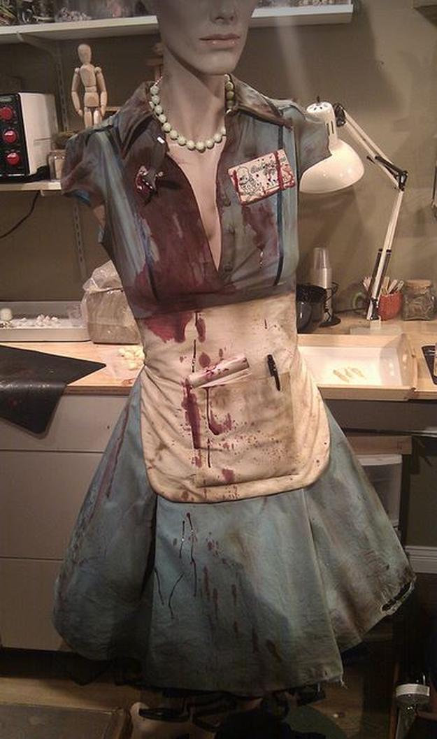 truckstop waitress DIY zombie costume, see more at https://diyprojects.com/18-diy-zombie-costume-ideas DIY Zombie Waitress Costume Idea | DIY Zombie Costume Ideas