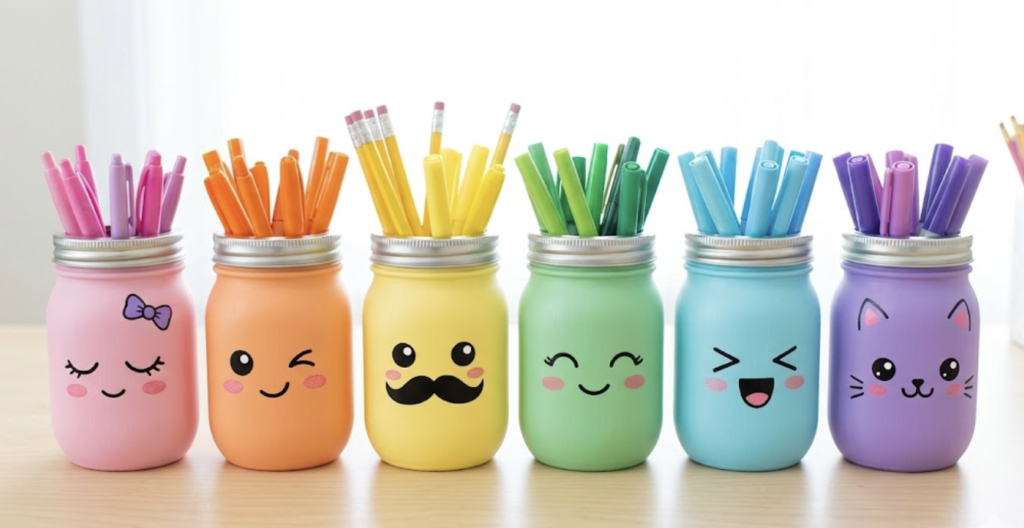 diy painted mason jar pen holder for kids