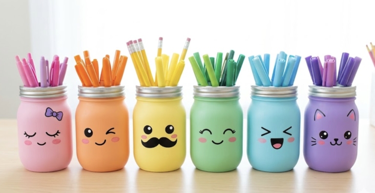 diy painted mason jar pen holder for kids