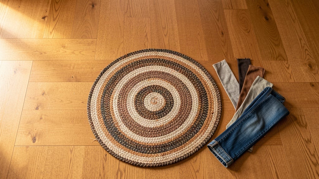 upcycled craft ideas — braided rag rug craft project in progress